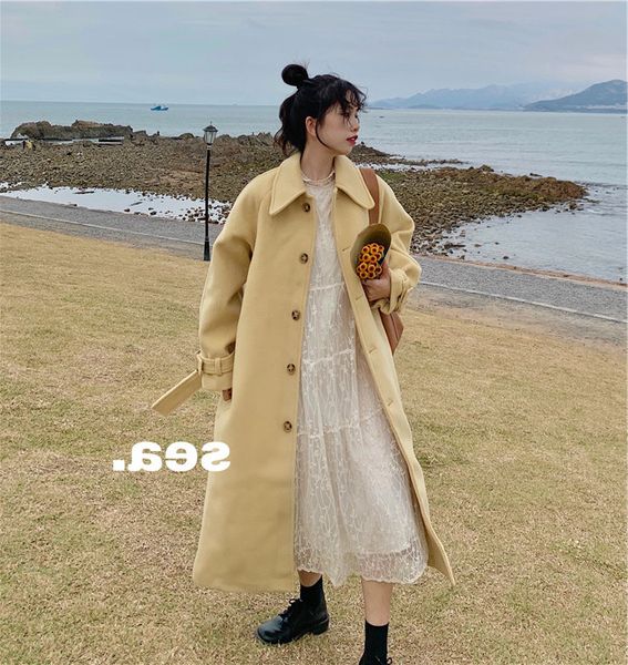 

goose yellow lapel thickened tweed coat for women autumn and winter, Black