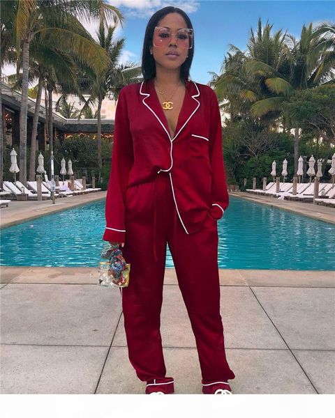 

imitate silk two piece pants for women plus size long sleeve cardigan home sets women summer spring suits, White