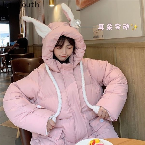 

joinyouth winter clothes women ear will move woman jacket new korean coat kawaii warm outwear oversized sweet female roupas 201217, Black