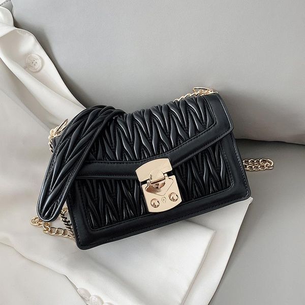 

women's bag 2020 new fashion texture fold chain bag small soft leather lock single shoulder oblique satchel