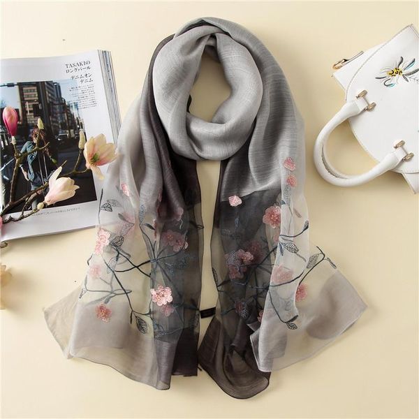 

2020 summer luxury women scarf large size silk scarves shawl and wraps embroidery bandana foulard female wmtrtg bdesybag, Blue;gray