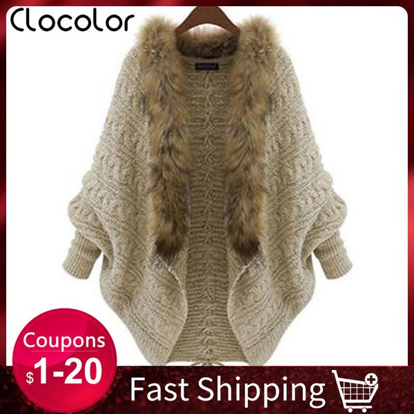 

2021 elegant woman sweater knitted or crocheted winter coat of fur wool false collar warmness mesh batwing bege outerwear 0dih, Black;pink