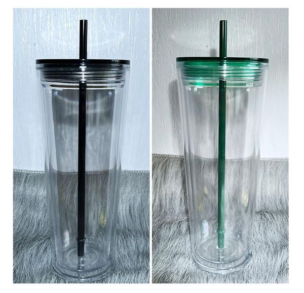 

24oz acrylic tumblers with lid and straws double wall clear plastic tumblers travel mug reusable cup 710ml transparent drinking cups wll1327