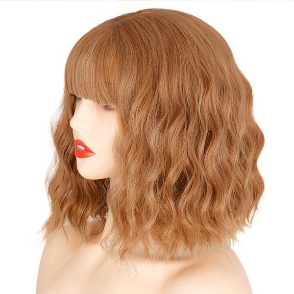 

short water wave synthetic wig 5 colors available wigs for daily false hair women heat resistant fiber, Black