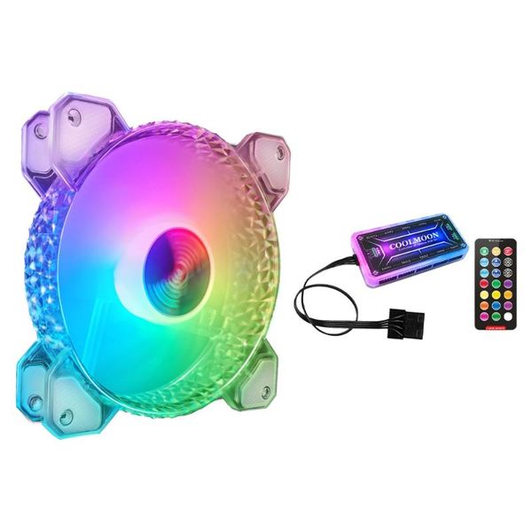 

fans & coolings coolmoon crystal rgb , 12cm silent light-emitting cooling fan for pc