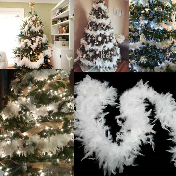 

5pc 2m christmas tree white feather boa home party ribbon garland decor