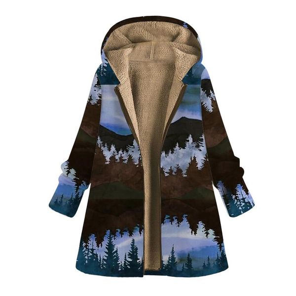 

women's wool & blends womens winter warm outwear high qaulity floral print hooded pockets vintage oversize coats quilted overcoat #3, Black