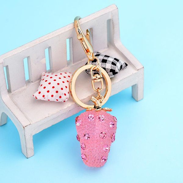

1pc pink strawberry keychain keyring for women girl jewelry simulated fruit cute car key holder keyring friend, Silver