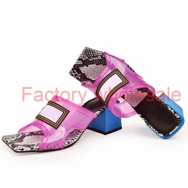 

new classic jelly slippers pvc upper leather crystal sandals slides summer indoor contrast color serpentine transparent slipper shoes, Black