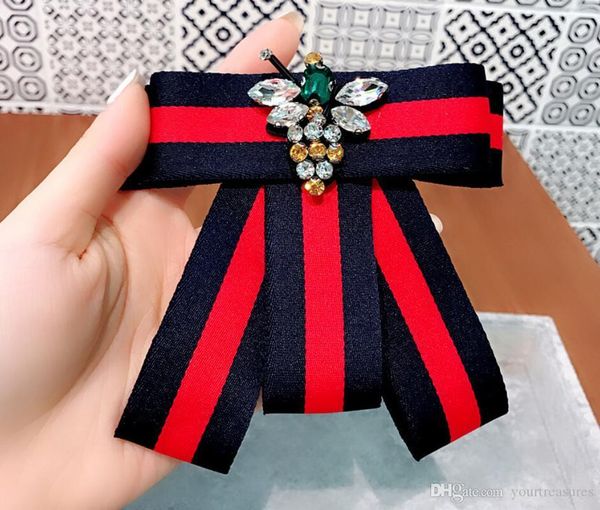 

2019 handmade striped academy fabric rhinestone bee shirt pins neck bow tie bowknot accessories fashion jewelry, Gray
