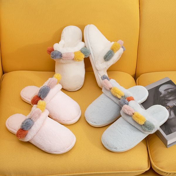 

cute designer home fur slipper for women warm plush winter bedroom shoes house girls furry women slippers y1202, Black