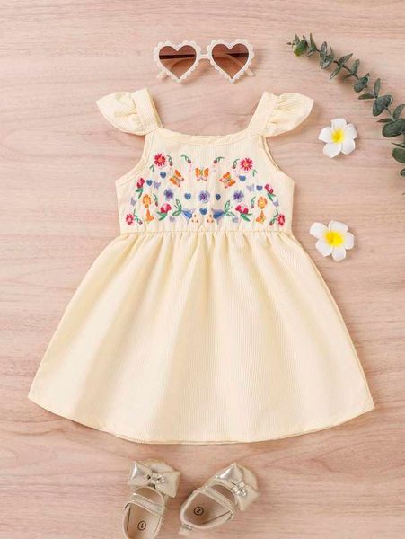 

baby floral and butterfly embroidery babydoll dress she, Red;yellow