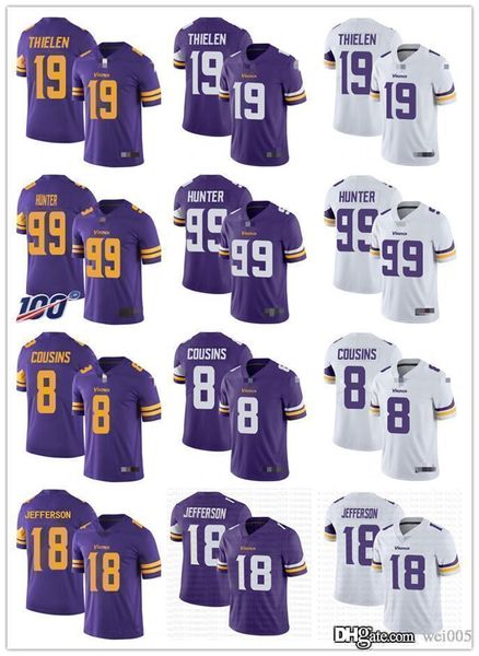 

men women youth minnesota vikings 99 danielle hunter 19 adam thielen 8 kirk cousins 18 justin jefferson 22 harrison smith jersey, Black;red