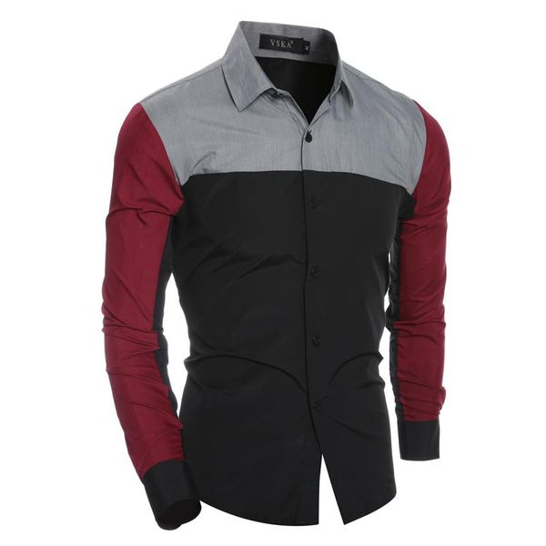 

men fashion casual long sleeved 80s patchwork brand shirt slim fit male social business dress shirt soft comfortable clothing, White;black