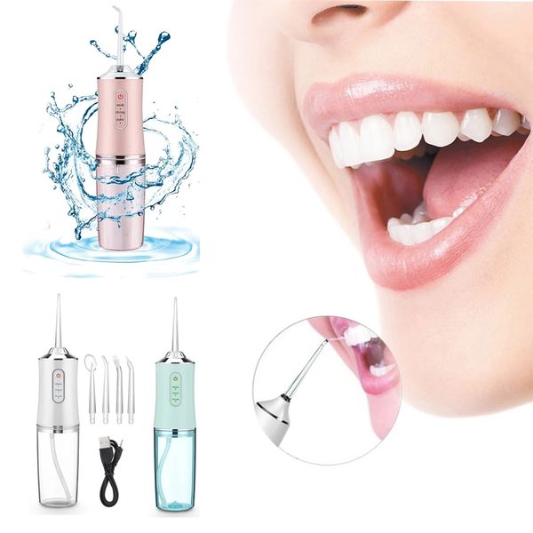 Irrigador oral portátil flosser dental flosser ipx7 USB recarregável 4 jet dica 220ml 3 modos águas jet floss dental irrigadores