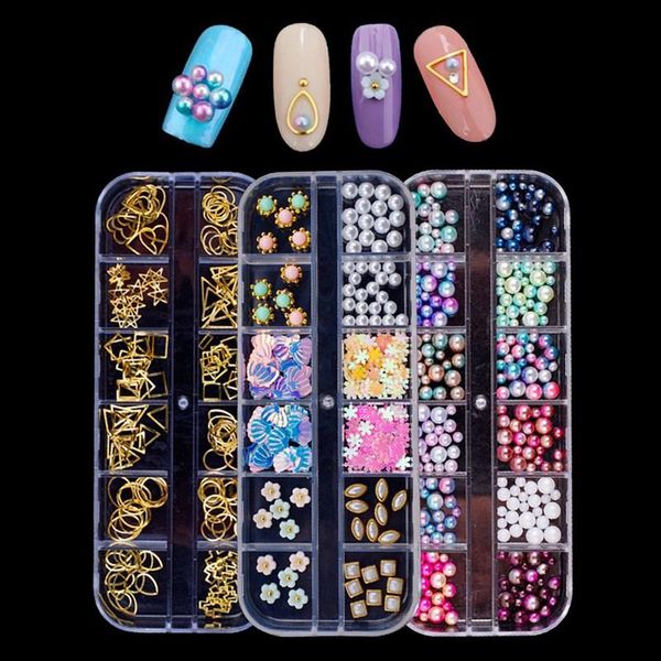 

12 grids/set mixed size nail glitter flakes 3d sequins paillette powder charm nail art decoration manicure tools, Silver;gold