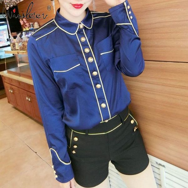 

women's blouses & shirts spring satin european clothes blouse fashion women pockets button shirt long sleeve ropa mujer all match 2021, White