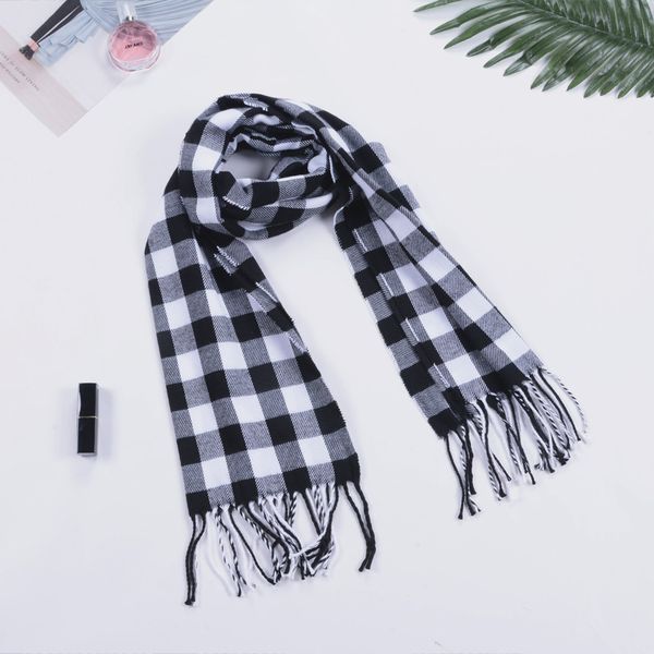 

autumn winter children's plaid parent-child men's imitation cashmere scarf thickened and warm, Blue;gray