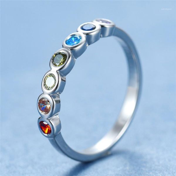 

rainbow gradient zircon small stone thin rings for women wedding jewelry vintage fashion silver color ring multicolor crystal1, Golden;silver