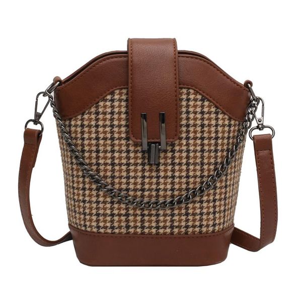 

shoulder bags retro lattice cross bag women's bucket small style