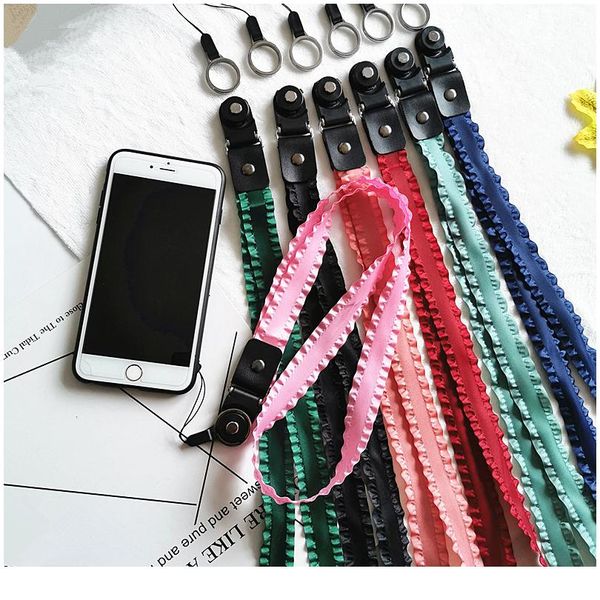 

shellnail 2 in 1 detachable mobile phone lanyards ruffled ribbon diy decoration mobile phone straps hanging neck id c qylecc