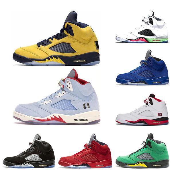 

2021 trophy room ice blue 5 5s mens outdoor shoes laney blue red suede fab 5 sp fire red sports sneakers 7-13