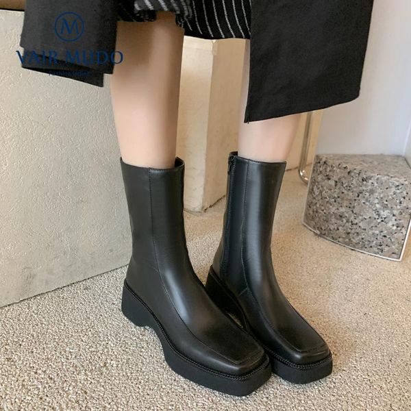 

vair mudo women winter boots shoes thick bottom white black brown motorcycle boot footwear mid-calf female elegant wm-x16-c