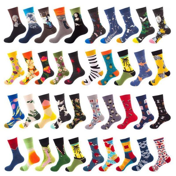 

men's fashion causal full cotton tube socks men's mulitcolor funny pattern crew socks autumn winter spring1, Black