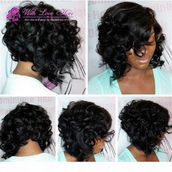 

mongolian short lace front wig 130 density 100% virgin human hair bob wigs for black women