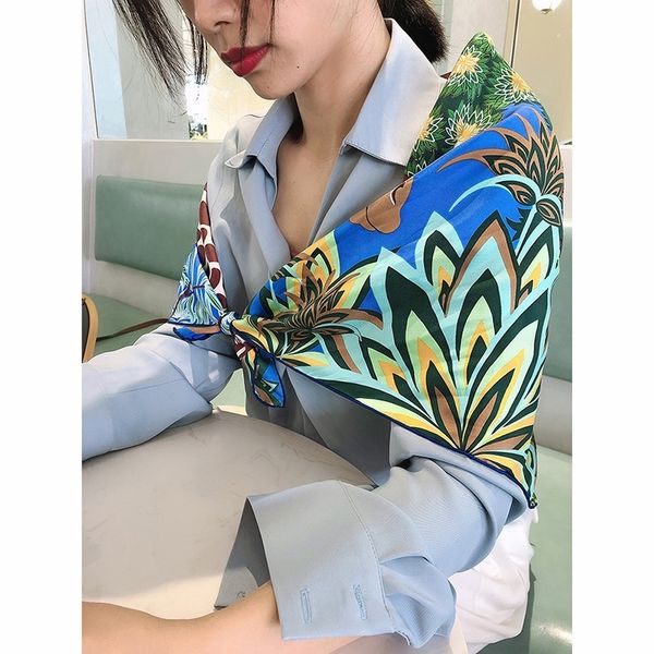 

summer fashion print 100% silk scarf women fashion silk shawl hijab head sarves 35" y201024, Blue;gray