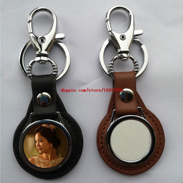 

chains new arrival sublimation brown pu leather black rectangle round blank key ring transfer printing diy custom co, Silver
