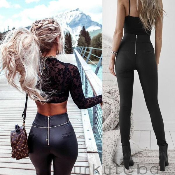 

2020 fashion women leisure skinny pu leather pants push up wet look clubwear pencil leggings trousers size s-xl, Black;white