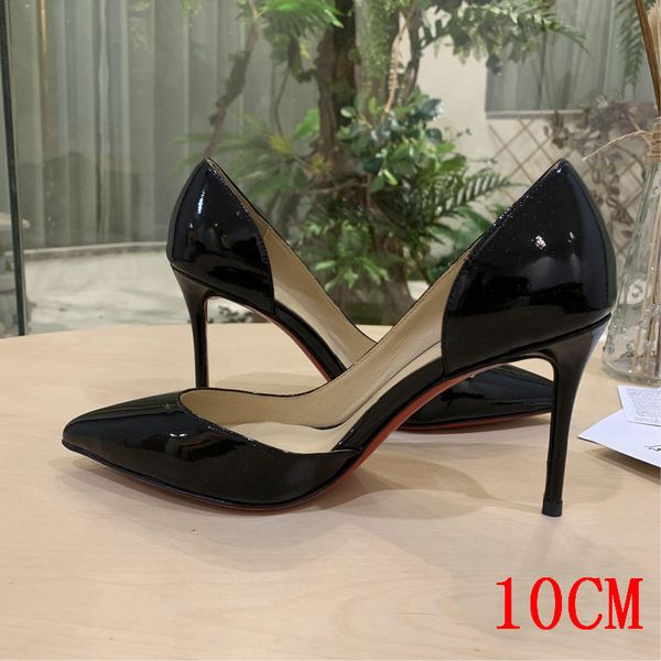 

2020 black leather shoes patent air quality personality only female high-heeled mouth size 33-43 awh2