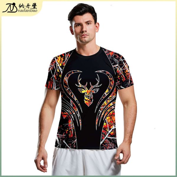 

deer spring new and print summer fashion loose sve round neck t-shirt for men, Black