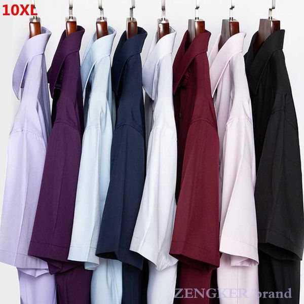 

10xl men's large size short sleeve shirt plus large summer thin section loose solid color 9xl plus size white shirt1, White;black