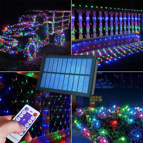 

2021 3x2m xmas solar led mesh string light outdoor garden window curtain net fairy garland for christmas new year wedding party idnt