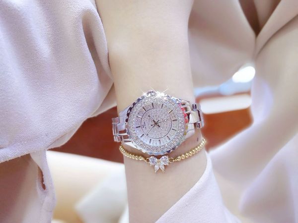 

have fun shoppingbs female student crystal watch drill high-end bracelet table diamond studded luxurious star quartz watch, Slivery;brown