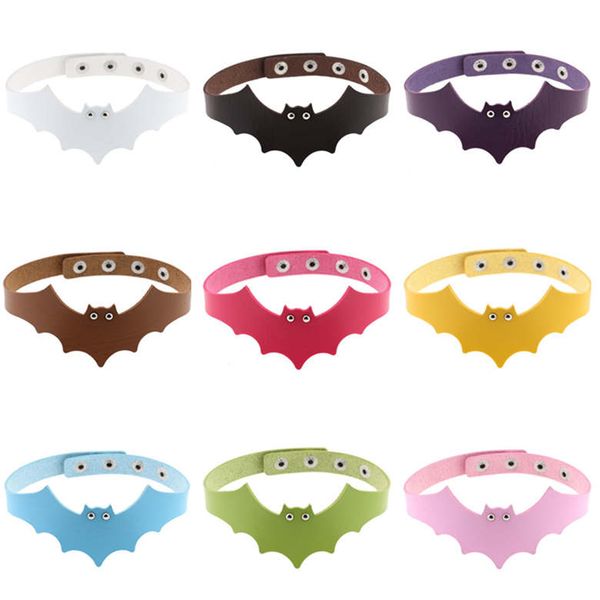 

pu leather bat wing chokers collar punk women's neck with clavicle necklace short gswfn246 (with chain) mix order, Golden;silver