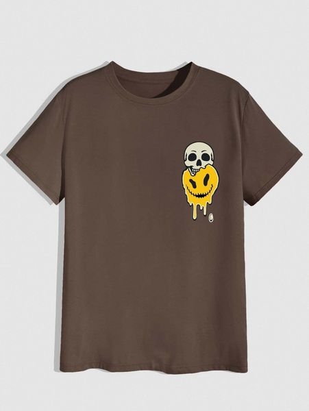 

romwe guys skull & smile face print tee j0op#, White;black