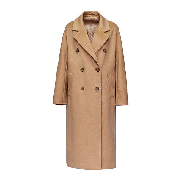 

mm family 101801 classic high-end cashmere wool for women's middle and long double breasted woolen coat, Black