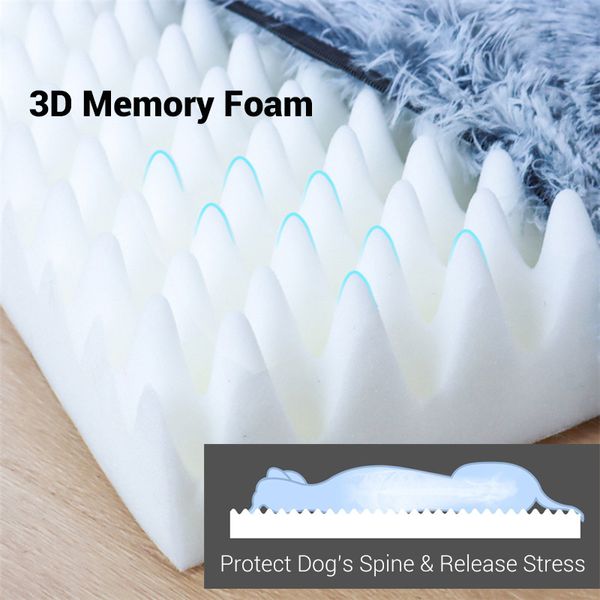 Собака для собак для больших собак роскошный длинный меховой плюшевый PET кровать подушка 3D пена памяти пены домашних животных для кошек собак куднер съемный чехол LJ201203