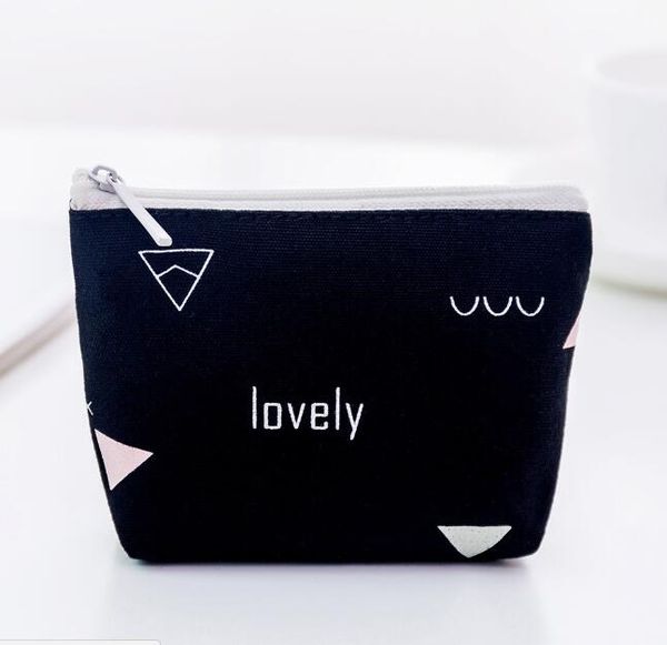 

10pcs women cute mix geometry patten letter printing zipper coin purses, Red;black