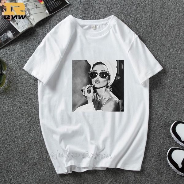 

women's t-shirt audrey hepburn black and white fashion t-shirts 2021 aesthetic clothes graphic t shirts printed harajuku female tshirt