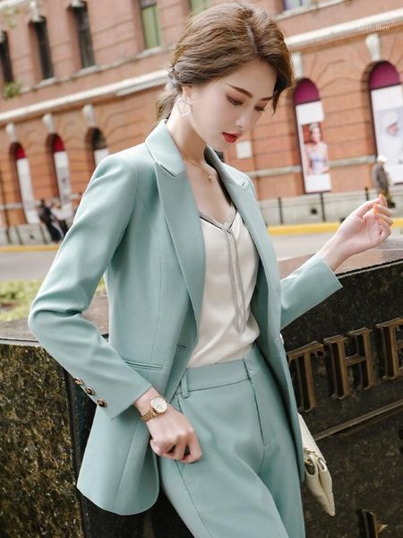 

green suit women's clothing solid color trouser for women jacket pants suit office business ladies suits blazer set women suits1, White;black