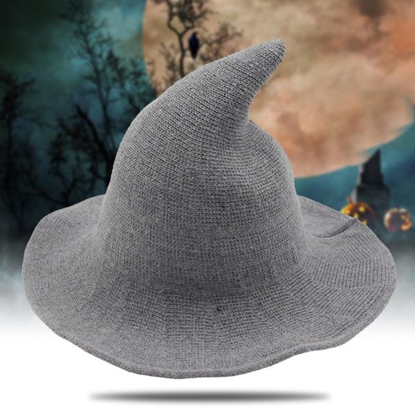 

stingy brim hats women cap christmas halloween hat witch solid wide festival all-match pointed autumn winter party, Blue;gray