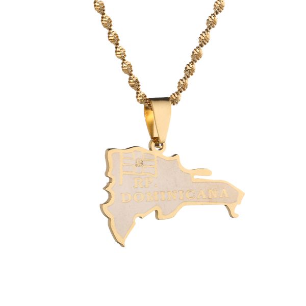

dominican republic map pendant necklace for women gold color jewelry, Silver