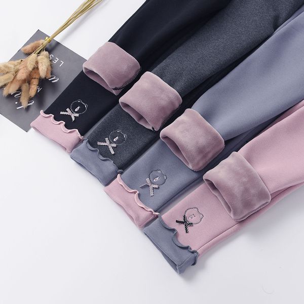 

new girls warm pants winter children plus velvet thickening outwear pants cotton bow kids fleece trousers baby casual trousers y200704, Blue