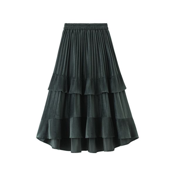 

new 2021 spring a-line veet high waist irregular hem women long skirt elegant faldas jupe saia ssp4, Black