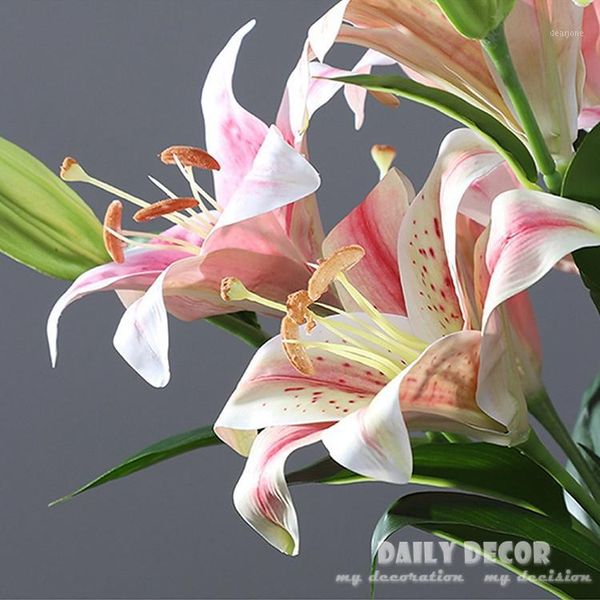 

10pcs/lot high simulation 3d real touch 88cm long 3 heads artificial lily flowers wholesale wedding decorative lily flowers1