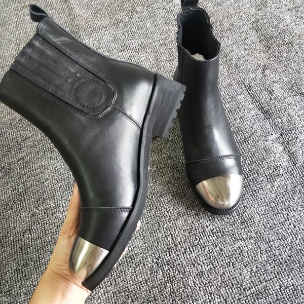 

2020 new leather classic style thick, high-heeled, simple women's short boots, real leather, skinny, bare boots, round-toed boots, Black